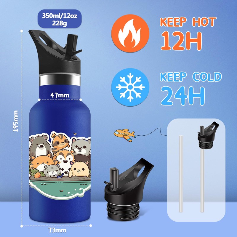 Vikaster Thermos Flask with Straw, Thermos Flask for Children, 350