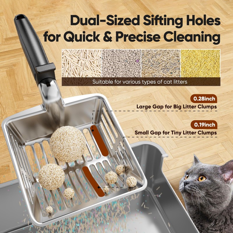 KooMooM Metal Cat Litter Scoop, Large Cat Scooper with Deep