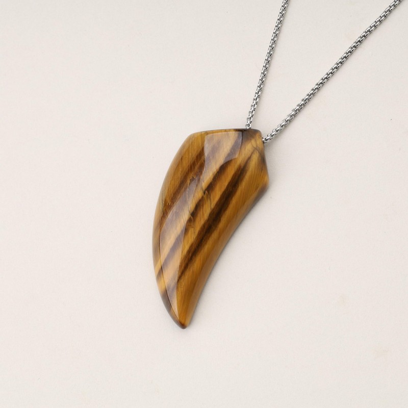 COAI Mens Stainless Steel Tiger Eye Wolf Tooth Pendant Necklace,