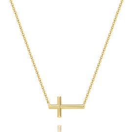 Charmire Gold Cross Necklace 14K Gold Cross Necklaces for Women Crosses Chain Necklaces for Women Horizontal Design for Two Wearing Style Crosses Pendant Necklace for Womens