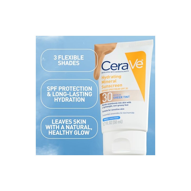 CeraVe Tinted Sunscreen with SPF 30 | Hydrating Mineral Sunscreen