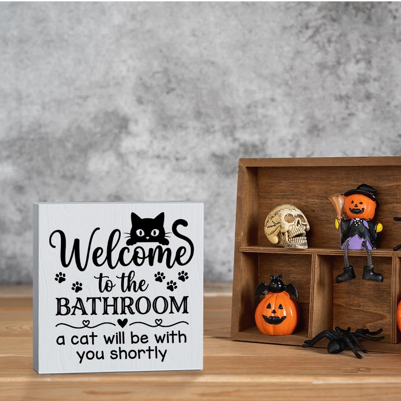 Black Cat Halloween Bathroom Decor Cute Halloween Decor Wooden Box