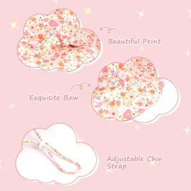 Jupsk Toddler Summer Sun Hat, Baby Girls Sun Hat Wide Brim Children's Bucket Hats with Adjustable Straps Flower Print Outdoor Visor Hats Pink
