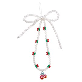 Cherry and Bow Phone Charm Strap, Wrist Strap Phone Charm Beaded Phone Lanyard Wrist Strap Phone Chain Bracelet for Women Phone Keychain Charm