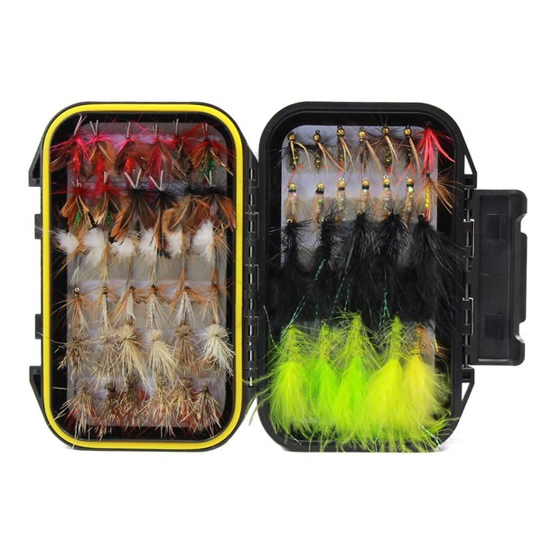 Croch 60pcs Fly Fishing Dry Flies Wet Flies Assortment Kit with Waterproof Fly Box for Trout Fishing