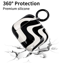 Reownest Kompatibel für AirPods Hülle, Airpods 2 Hülle und Airpods 1 Hülle Simple Cute Zebra Stripes Muster Weiche Fashion Design Schlüsselbund Abdeckung Kopfhörer Hülle für Airpods 2 & 1- Schwarz