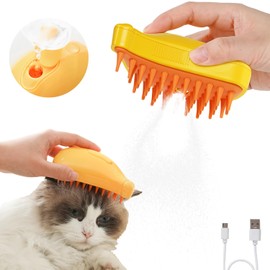 Flymind Cat Steam Brush, 3 in 1 Steamy Cat Brush, Silicone Massage Grooming Brush Steamy Dog Brush for Shedding Pet Hair Removal Comb for Cats and Dogs(Banana)