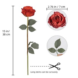 Uznaeoi 10PCS Roses Artificial Flowers Realistic Silk Flowers Faux Red Roses Bouquet with Long Stem for DIY Wedding Bouquet Table Centerpiece Home Party Decor(Red)