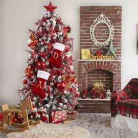 infleesh - Medias de Navidad con monograma gris de 20 pulgadas con letras, medias de Navidad súper suaves, medias de monograma, medias de letras rojas para regalo de Navidad y Navidad