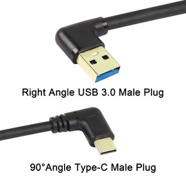 GELRHONR Gold Plated Short Left Angle USB Type C Cable, 90 Degree 18W Fast Charging USB A to USB C Cable (Black-Left-0.25M-Gold Plated)