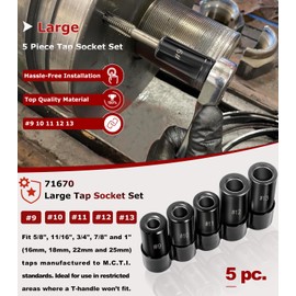 71670 Large Tap Socket Set, 5 PC. Tap Socket Adapter Compatible with M.C.T.I. Standard Taps 5/8", 11/16", 3/4", 7/8" and 1" (Number and Fractional)