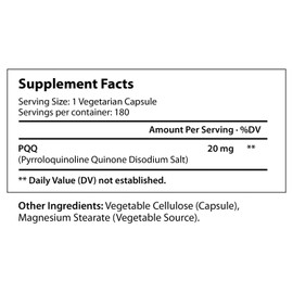 LongLifeNutri PQQ Supplement, 20mg per Serving, Pyrroloquinoline Quinone, 180 Vegetarian Capsules, 6-Month Supply, Made in USA, Natural Supplement, Daily Wellness