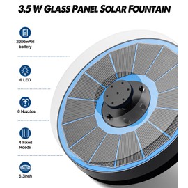 Yzert Solar Fountain Glass Panel with 2200 mah Battery, 3.5W Floating Solar Water Fountain with 4 Fixed Rods, Solar Pump for Bird Bath, Garden, Pond, Pool, Outdoor (Blue Panel Colorfu Lights)