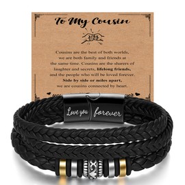 Leather Bracelet for Boy, Engrave Magnetic Clasp Bracelet for Cousin Nephew Brother Grandson Son, Boy Jewelry Wristbands Birthday Gift for Teenage