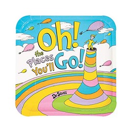 Multicolor Paper Dr. Seuss Oh, the Places You'll Go Dinner Plates - 9" (Pack of 8) - Unique Design, Durable & Eco-Friendly Material - Ideal Graduation Party