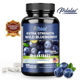 Organic Wild Blueberry 10:1 Extract 5000mg Antioxidant Nutritional Supplement 10x Concentrated and Standardized Whole Fruit Extract, 3 Count, 120 Tablets / 유기농 야생 블루베리 10:1 추출물 5000mg 함량 항산화 영양 보충제 10배 농축 및 표준화된 전과일 추출물, 3개, 120정