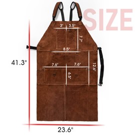 YESWELDER Leather Welding Work Shop Apron with 6 Pockets Heat Flame Resistant Cowhide Welder Apron Heavy Duty Blacksmith Aprons Adjustable for Welders Men Women Length 41"