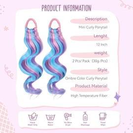 Mini Colorful Rubber Band Ponytail – Colored Braids Hair Extensions with Rubber Band Playful & Stylish Hair Accessory (BluePurPlePink)