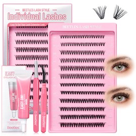 Beetles Lash Clusters Kit 240pcs Individual Lash Extension Kit 30D 40D 9-16mm False Eyelash Extension Kit Natural D Curl Eyelash Clusters Kit Lash Clear Adhesive, Brush and Tweezers DIY Lash Kit K001