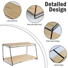 Yomjarl 2 Tier Spice Rack Organizer for Cabinet,Mug Rack,Kitchen Counter Shelves,Wood & Metal Spice Shelf Organizer,Cabinet,Desk,Countertop,Pantry and Dining Room Shelf for Dishes,Cups, Seasonings