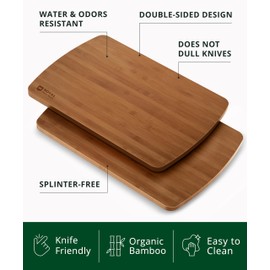 ROYAL CRAFT WOOD Wooden Cutting Boards for Kitchen Meal Prep & Serving - Bamboo Wood Serving Board Set with Deep Juice Groove Side Handles - Charcuterie & Chopping Butcher Block for Meat (2 Pcs)