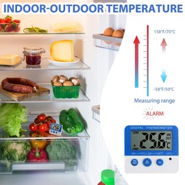 Digital Freezer/Fridge Thermometer with Magnet and Stander, Mini Refrigerator Thermometer with LED Alarm Indicator Measurement of Temperature and Humidity Meter High and Low Temperature Alarm