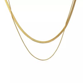 ZARD Herringbone and Snake Chain Layered Necklace in 14K Gold