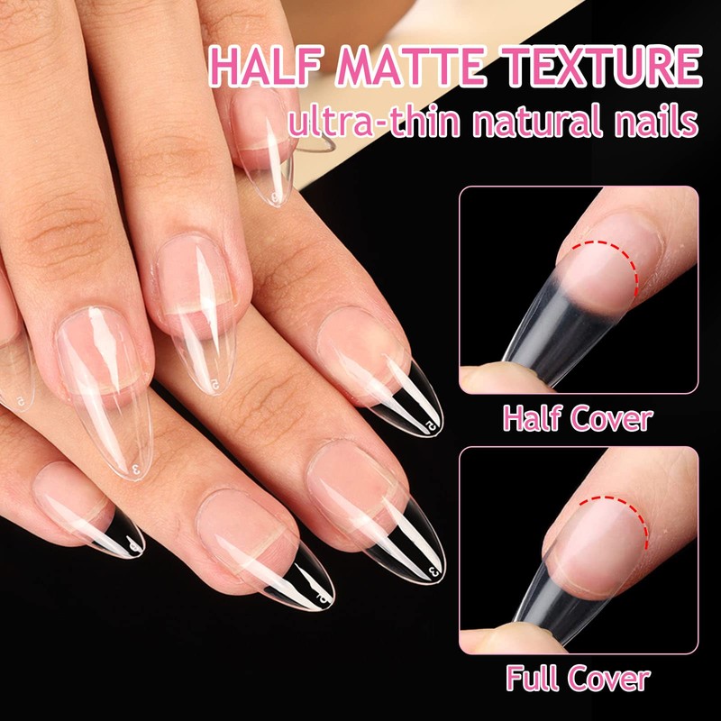 INPING Soft Gel Full Cover Nail Tips, 240PCS Short Almond