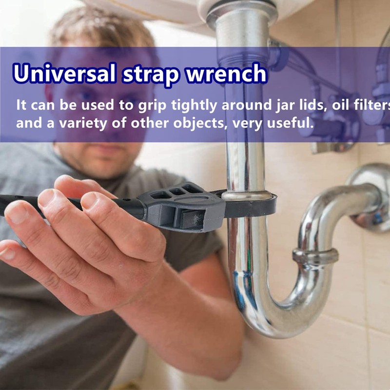 Strap Wrench, 500mm Rubber Strap Wrench, Universal Black Wrench Adjustable