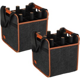FuWeave 2 Pack 6 Bottles Wine Carrier Tote Reusable Wine Bags Insulated Grocery Bags for Christmas Travel, Camping and Picnic(Brown,8.07" X 29.5" X 30.5")