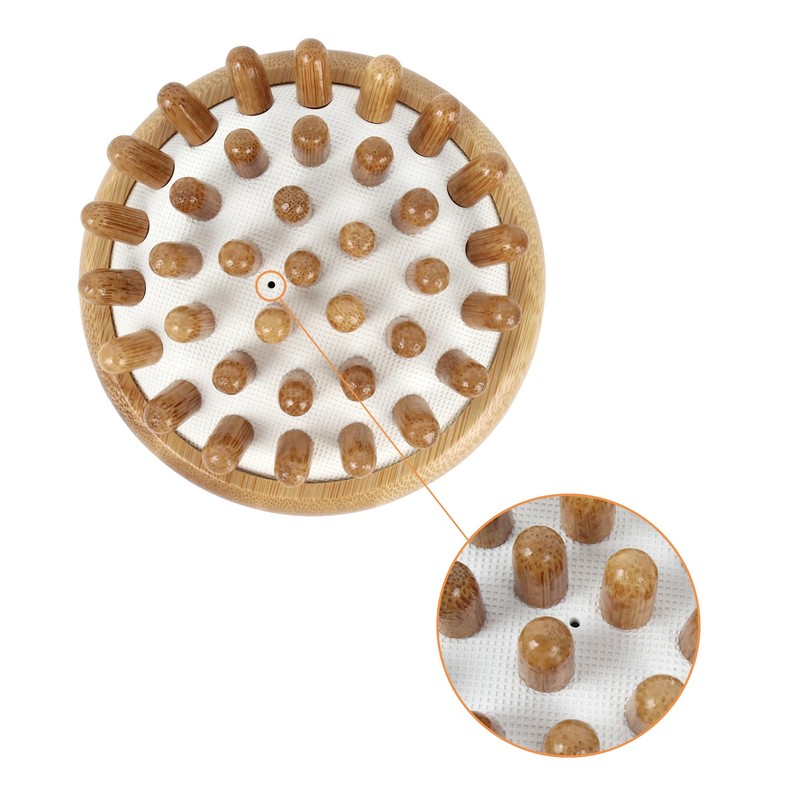 Hand-held Bamboo Massage Comb Round Wooden Scalp Massager Wooden Hair