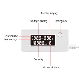YACSEJAO USB Volatage/Amps Power Meter Tester Multimeter Digital Multimeter USB 2.0 Multifunctional Electrical Tester Capacity with Dual USB Ports LED Display