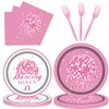LASLU 96PCS Pink Disco Dancing Queen Party Plates and Napkins