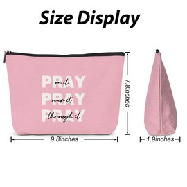 cidobi 1Pcs Christian Gift for Women, Pray On It Pray Over It Pray Through It Prayer Cosmetic Bag, Pink Travel Make Up Pouch, Double-sided Printing Perfect for Women Girls Birthday Gifts