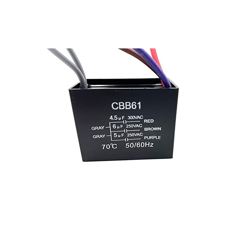 Capacitor triple CBB61 para ventilador con 5 cables a 250V