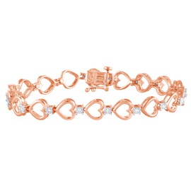 Beyond Brilliance 1/4 Carat Diamond Heart Bracelets for Women | Round Lab-Grown Diamond Tennis Bracelet | Rose Gold-plated Sterling Silver Bracelet | Fine Jewelry for Her | Gift Box Included