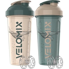 VELOMIX -2 Pack- 28 oz Protein Shaker Bottles for Protein Mixes - 2x Wire Whisk | Leak Proof Shaker Cups for Protein Shakes and Pre Workout | Protein 