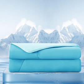 Moonrite Cooling Blanket King/Cal King Size, Q-max > 0.45 Japanese Arc-chill Cooling Comforter for Hot Sleepers, Silky Soft Breathable Cool Blanket fot Summer Night Sweats,Blue,104x90