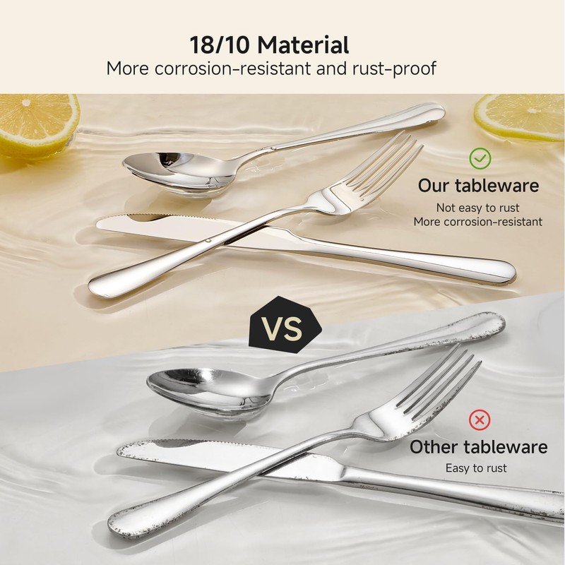 HIKAA 4-Piece Dinner Spoons Set, 8-Inch 18/10 Stainless Steel Spoons,