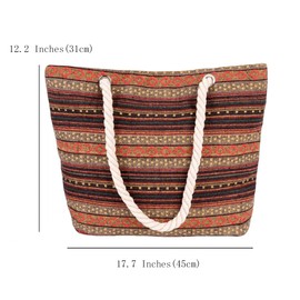 FAVORTALK Beach Bags for Women Canvas Tote Bag Large Summer Beach Tote with Zipper and Rope Handle Canvas Shoulder Handbags Travel Tote for Beach Holiday Shopping (Horizontal Pattern Yellow),B25815