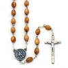 St. Michael Medal Rosary Olive Wood Beads Metal Crucifix