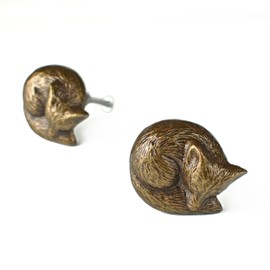 Fox Antique Brass Cabinet Drawer Knob and Pull Animal Kitchen Knobs Woodland Dresser Wardrobe Pulls - Set of 2