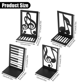 FHUIEWRY 3 Pairs Book Ends Metal Bookends for Shelves, Book Ends Decorative for Heavy Books Non-Skid Musical Note Bookshelf Holder, Bookshelf Decor Book Stopper for Family, Office and School