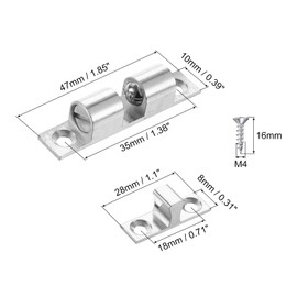 PATIKIL 50mm Double Ball Tension Roller Catch Latch, Solid Brass Adjustable Hardware Fitting with Screws for Cabinet Closet Tension Latch, Silver Tone