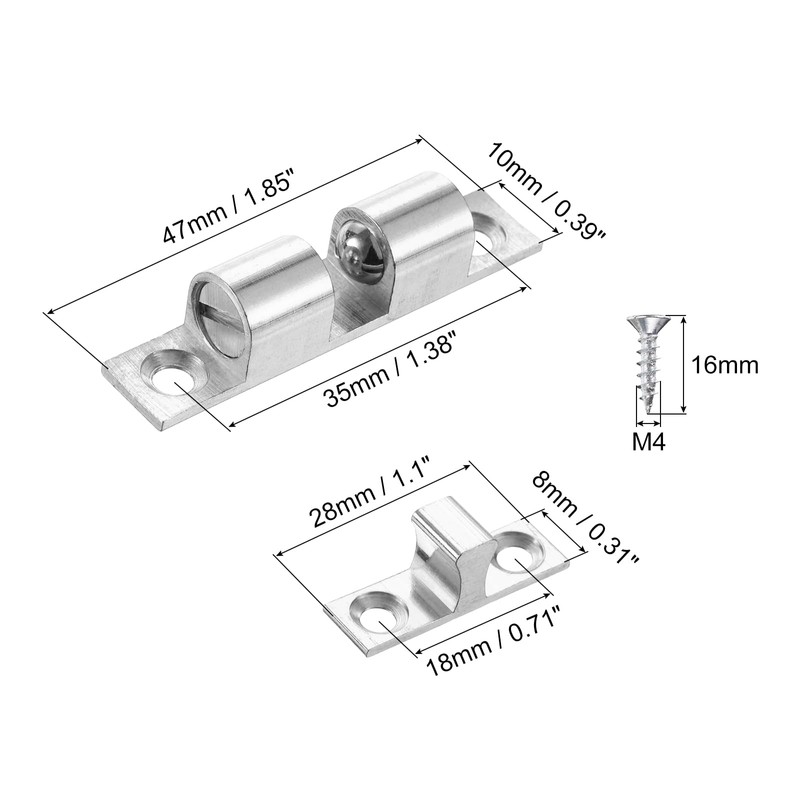 PATIKIL 50mm Double Ball Tension Roller Catch Latch, Solid Brass