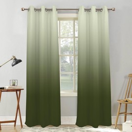 Renaiss Green Ombre Blackout Curtains, Gradient Color Thermal Insulated Window Curtain for Living Room, Polyester Grommet Top Window Drapes for Bedroom (29W x 55L / 2 Panels Per Set)