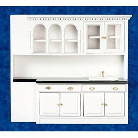 Dollhouse Miniature Kitchen Sink, Counter and Cupboards, White #T5297