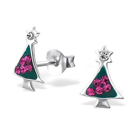 Sparkly Christmas Tree Earrings with Crystal Stones .925 Sterling Silver