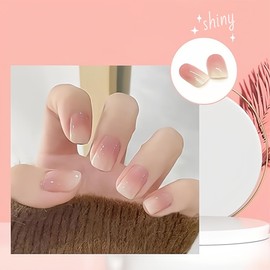 48 Stick-On Nails Short Square French Press On Nails Pink Ballerina Artificial Fingernails Stick Acrylic Full Cover Artificial Nails for Women Girls Nail Manicure Fingernails for Gluing