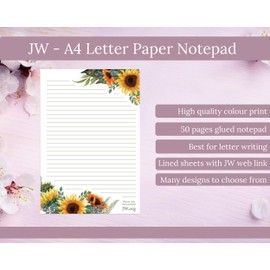 JW Letter Writing A4 Pad Stationery Paper Lined Gift Notepad Writing Sheets (Big Sunflowers)
